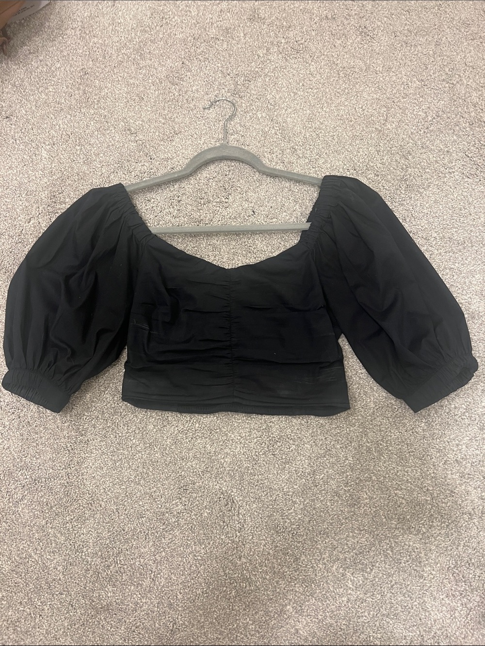 Abercrombie & Fitch Black Puff-Sleeve Square Neck Crop Top